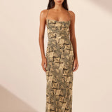 SHONA JOY - Hadiya Lace Back Bias Maxi Dress - Snake Print