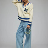 ARAMINTA JAMES - A.J V-Neck Knit Sweater - Coconut