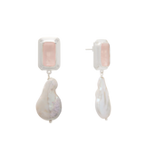 MURKANI - Hanging Pearl Earring | Rose Quartz / Silver