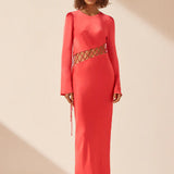 SHONA JOY -  Lydie Asymmetrical Lace Up Dress - Poppy Red