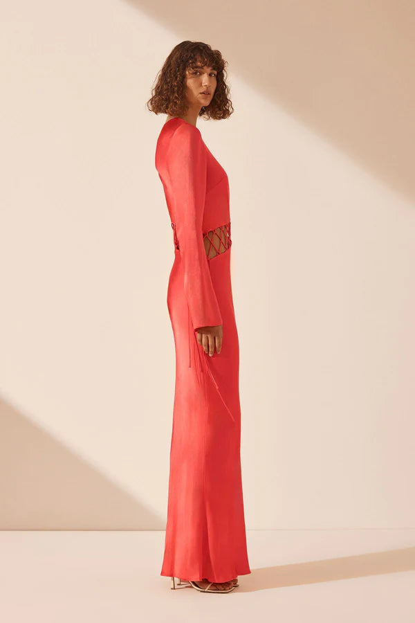 shona joy asymmetric satin-crepe maxi dress La Lune Asymmetrical Gathered Maxi Dress | Cream | Dresses