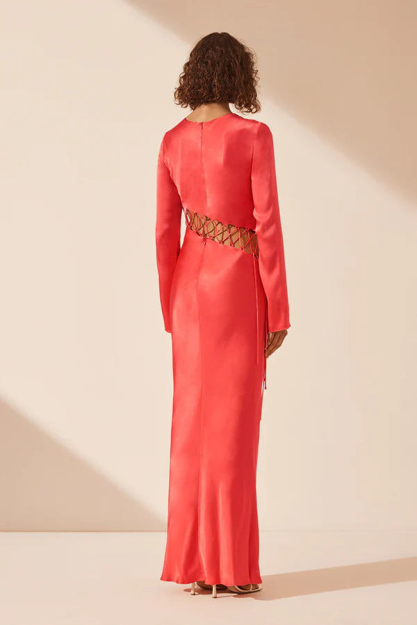 Shona Joy -  Lydie Asymmetrical Lace Up Dress - Poppy Red