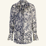 SHONA JOY - Anthea Silk Relaxed Shirt - Deep Navy/Ivory
