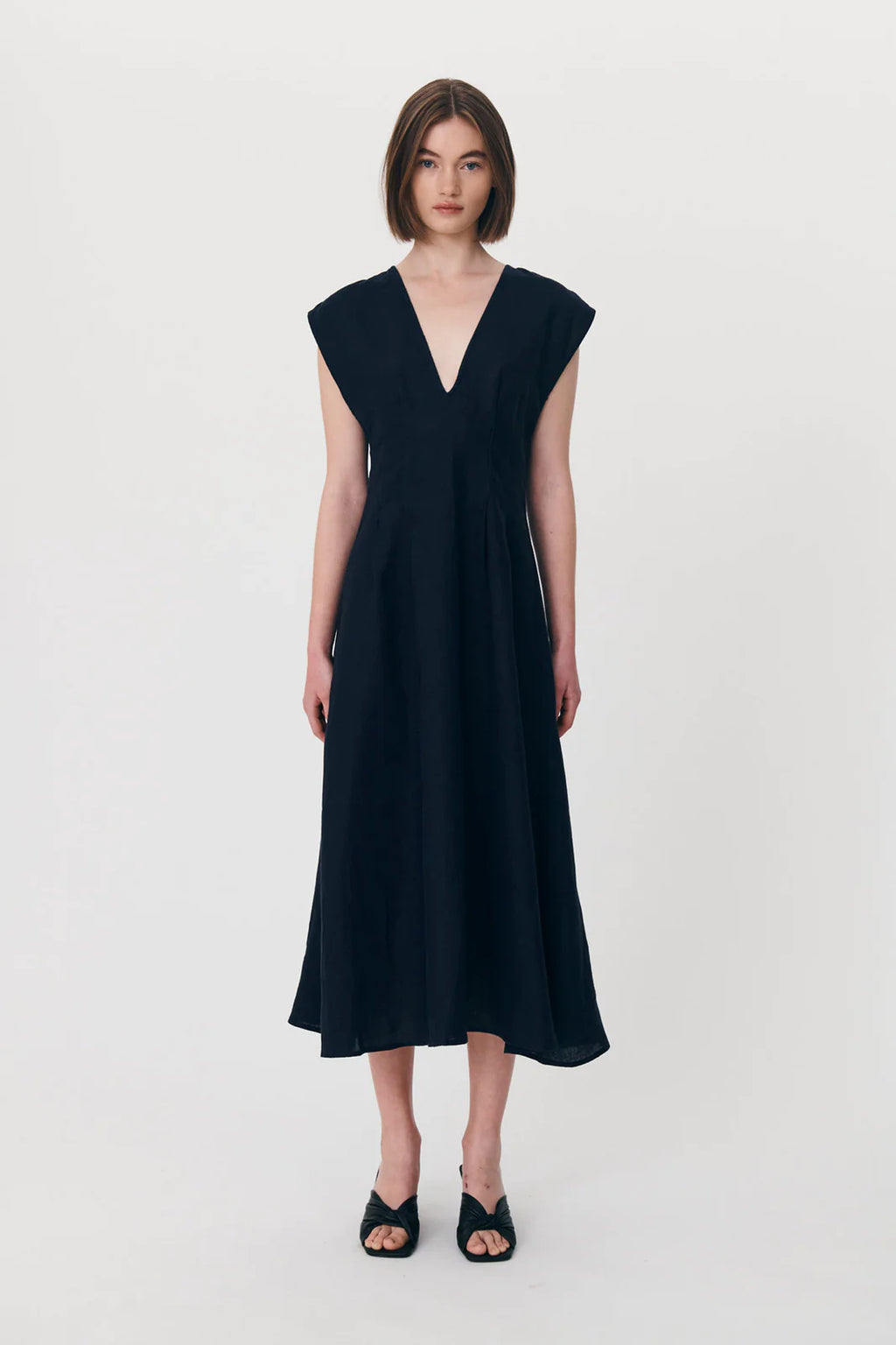 Rowie - Anica Linen Midi Dress - Ink