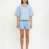KIVARI - Avery Denim Top - Dusty Blue