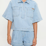 KIVARI - Avery Denim Top - Dusty Blue