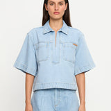 KIVARI - Avery Denim Top - Dusty Blue