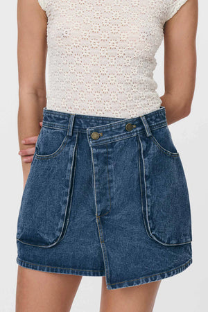 Rowie - Bria Organic Denim Mini Skirt - Washed Indigo
