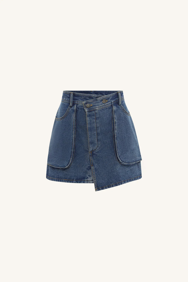 Rowie - Bria Organic Denim Mini Skirt - Washed Indigo