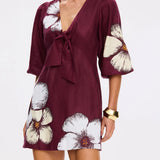 KIVARI - Brodie Tie Front Mini Dress - Plum