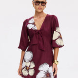 KIVARI - Brodie Tie Front Mini Dress - Plum