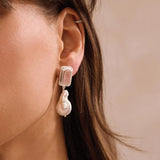 MURKANI - Hanging Pearl Earring | Rose Quartz / Silver