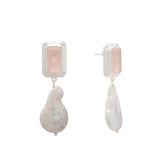 MURKANI - Hanging Pearl Earring | Rose Quartz / Silver