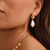 MURKANI - Hanging Pearl Earring | Rose Quartz / Gold