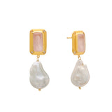 MURKANI - Hanging Pearl Earring | Rose Quartz / Gold