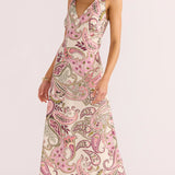 MINKPINK - Candence Bias Slip Midi Dress - Pink Paisley