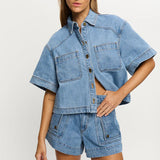 KIVARI - Celene Denim Shorts - Stonewash Blue