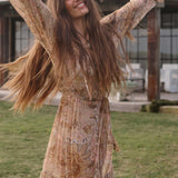 SPELL - Damask Button Through Gown - Chai Yellow