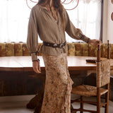 SPELL - Damask Ruffle Midi Skirt - Chai Yellow