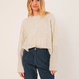INDI & COLD - Crop Cable Knit Sweater - Cielo