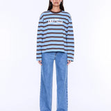 ENA PELLY - Maria Boxy Long Sleeve Tee - Blue / Brown Stripe