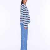 ENA PELLY - Maria Boxy Long Sleeve Tee - Blue / Brown Stripe