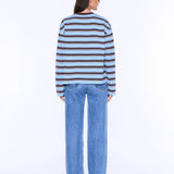 ENA PELLY - Maria Boxy Long Sleeve Tee - Blue / Brown Stripe