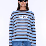 ENA PELLY - Maria Boxy Long Sleeve Tee - Blue / Brown Stripe