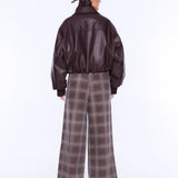 ENA PELLY - Monroe Faux Leather Bomber Jacket - Burgundy