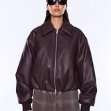 ENA PELLY - Monroe Faux Leather Bomber Jacket - Burgundy