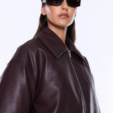 ENA PELLY - Monroe Faux Leather Bomber Jacket - Burgundy