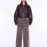ENA PELLY - Monroe Faux Leather Bomber Jacket - Burgundy