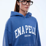 ENA PELLY - Varsity Hoodie - Washed Indigo