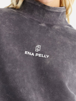 ENA PELLY - Gracie High Neck Sweater Monogram Logo - Acid Wash