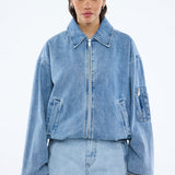 ENA PELLY - Harlow Denim Bomber - Mid Blue Wash