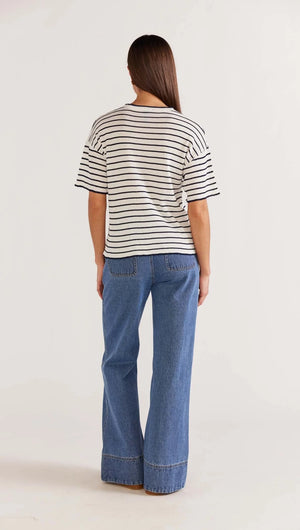 STAPLE THE LABEL - Gaia Stripe Boxy Knit Tee - White / Navy