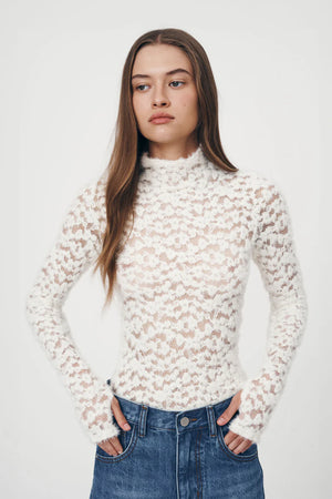 ROWIE - Galo Fuzzy Lace Top - Creme