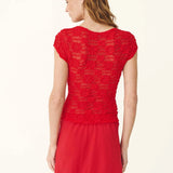 ROWIE - Galo Lace Flower Tee - Flame Red