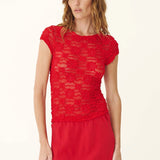 ROWIE - Galo Lace Flower Tee - Flame Red