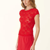 ROWIE - Galo Lace Flower Tee - Flame Red