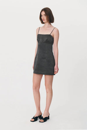 Rowie - Gwen Silk Linen Mini Dress - Iron