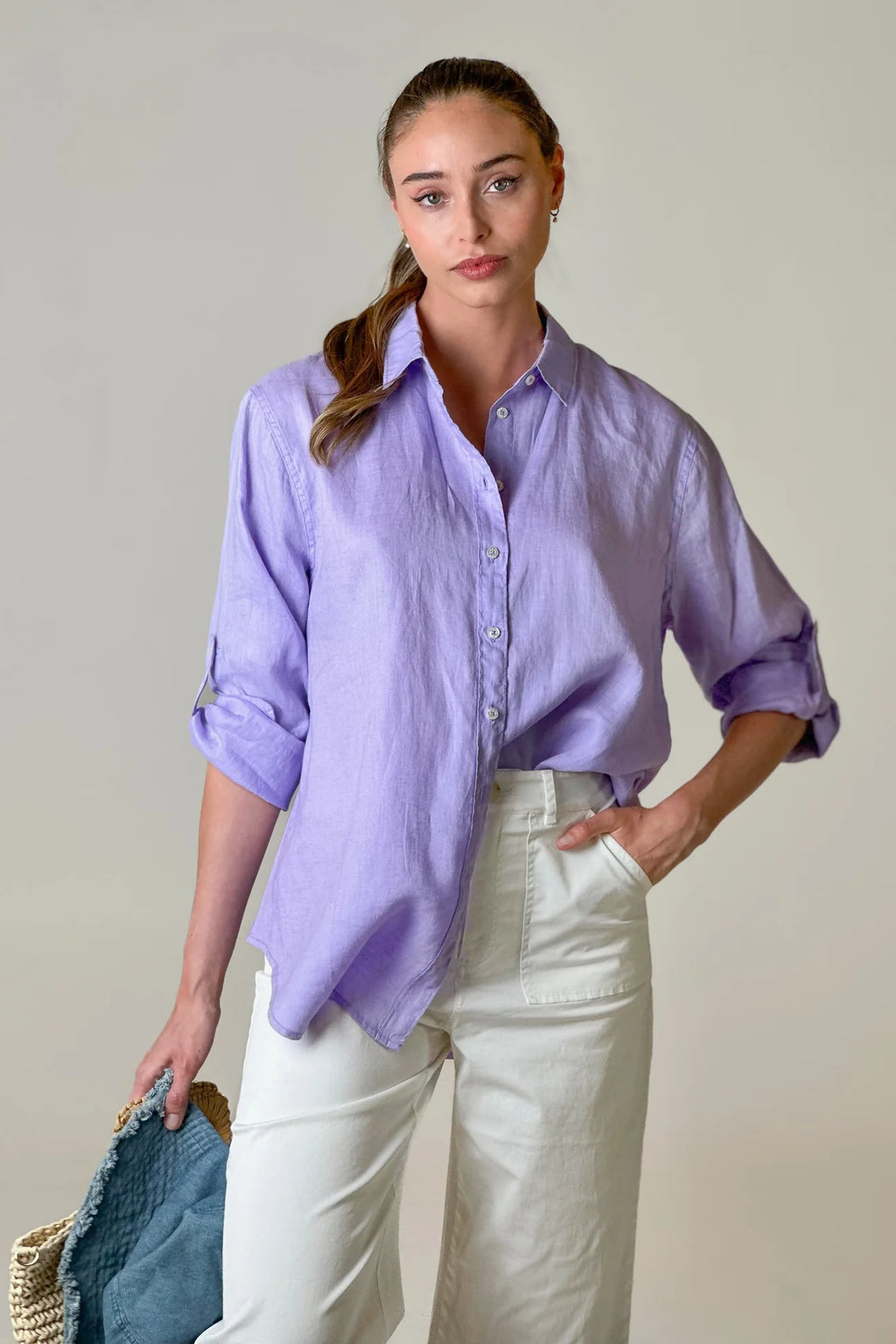HUT - Boyfriend Linen Shirt - Lavender