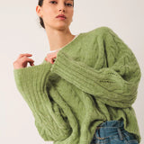 INDI & COLD - Crop Cable Knit Sweater - Matcha