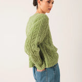 INDI & COLD - Crop Cable Knit Sweater - Matcha