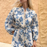 KIVARI - Bluebell Playsuit - Blue Ecru
