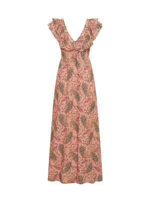 Kivari - Isha Ruffle Maxi Dress - Pink Paisley