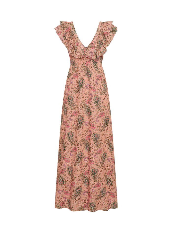 Kivari - Isha Ruffle Maxi Dress - Pink Paisley