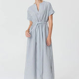 POL CLOTHING - Bay Dress - Blue / Choc Stripe
