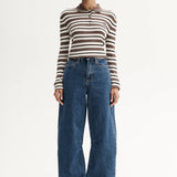 ELKA COLLECTIVE - Ana Knit Polo - Chocolate Multi Stripe