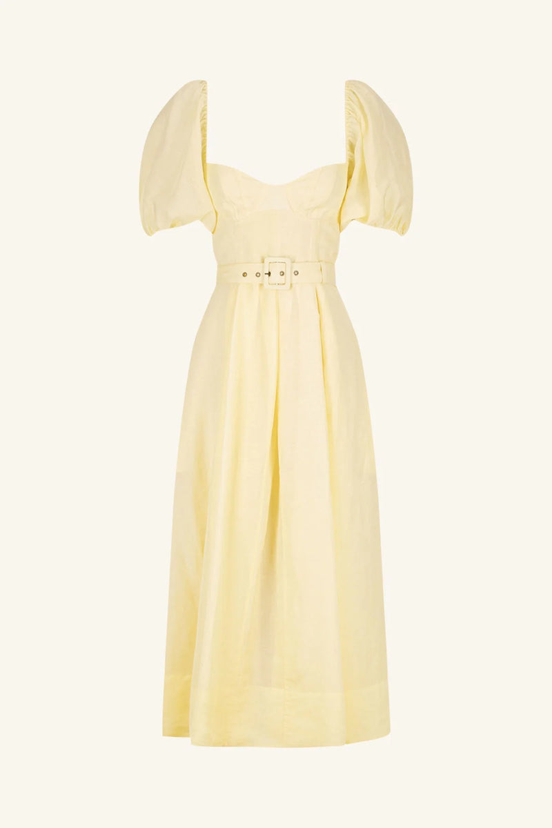 SHONA JOY - Limon Puff Sleeve Bustier Midi Dress - Lemonade